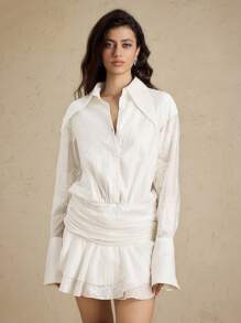 Briarwyn Đầm dài tay thanh lịch xếp ly phía trước màu trơn dành cho nữ - trắng - Xem 4