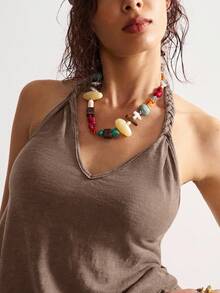 Bohemela Women's Casual Solid Color Knit Loose Fit Tank Top - Brown - View 7