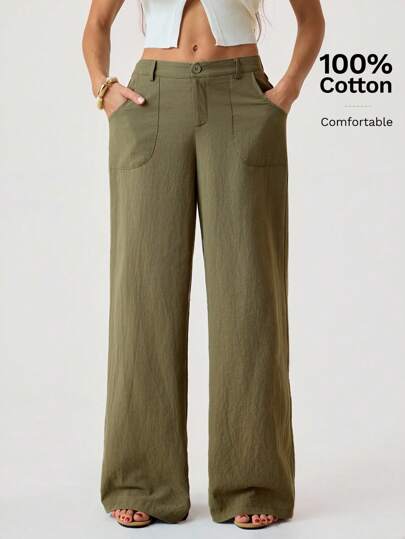 SHEIN Tall Pantalones rectos de tiro bajo 100% algodón lavado