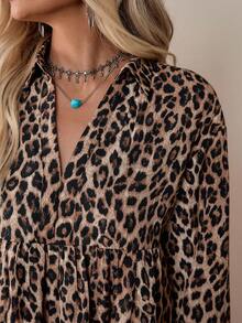 LanaWest 豹紋圖案荷葉邊下擺娃娃洋裝