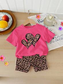 SHEIN Happikins 2pcs/Set Young Girl Casual Simple Short Sleeve Top And Shorts Set, Suitable For Summer - Multicolor - View 2
