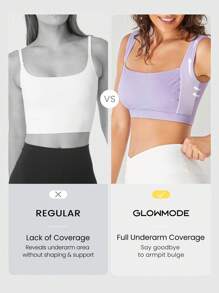 GLOWMODE FeatherFit™ Full Underarm Coverage Pleated Side Seam Open U Back Sports Bra Low Impact Yoga Daily Removable Cups - Lavender Haze - View 9