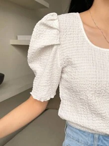 DAZY 圓領蓬蓬袖t恤 - 白色 - 查看 8