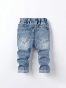 Baby Boy Denim Pants Baby Boy Casual Elastic Waist Washed Blue Cuffed Hem Jeans Baby Boy Denim Pants Baby Boy Jeans Baby Boy Jeans Baby Jeans My First Christmas My First Halloween Casual Versatile Denim Jeans, Autumn/Winter 2025 New Arrival, Suitable For Daily Wear Collegiate Style, Street Fashion, Casual, Retro, Pop, Bohemian Style, Street Style, Basic Versatile Model, Daily Outings, School Commuting, Gatherings, Home, Vacation, Picnics, Back-To-School Season, Halloween, Christmas Fall - Light Wash - View 2
