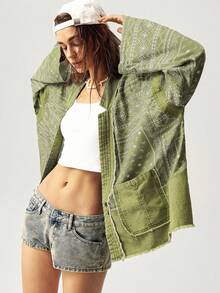Bohemela 女式复古度假图案全印花夹克，带双口袋，女式秋冬装 - 彩色 - 查看 3