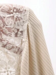 DAZY 女士优雅蕾丝拼布圆领短袖T恤，夏季 - 白色 - 查看 7