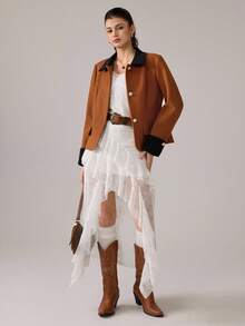 SHEIN MOD Vintage Elegant Contrast Color Lapel Blazer, Brown Blazer In Fall/Winter - Brown - View 8