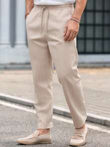 Manfinity VCAY 男士休闲梭织条纹中腰抽绳直筒裤