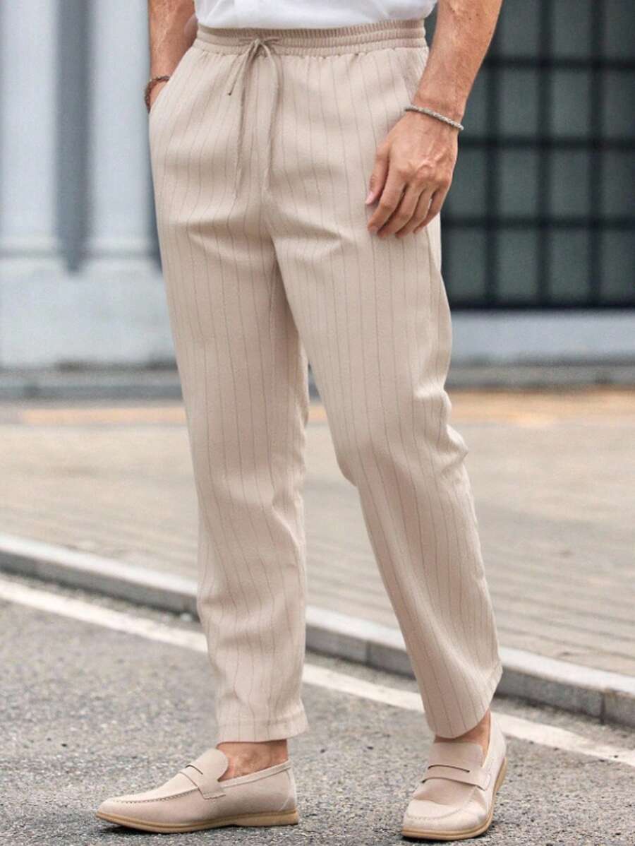 Manfinity VCAY 男士休闲梭织条纹中腰抽绳直筒裤