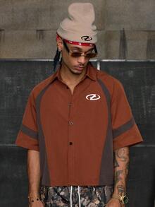 AXEPEAK Camisa casual de manga corta holgada y tejida para hombre, otoño - Multicolor - Ver 1