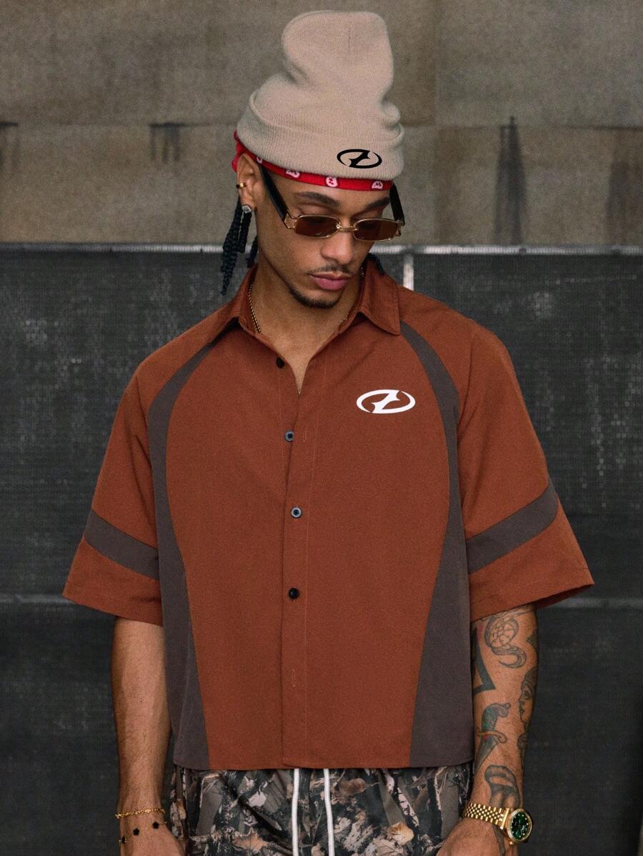 AXEPEAK Camisa casual de manga corta holgada y tejida para hombre, otoño - Multicolor - Ver 1