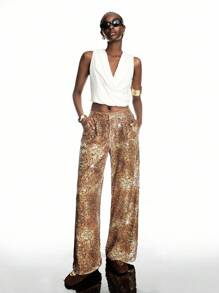 LYSMO Women's Fashionable Sequin Long Pants, Suitable For Concerts And Parties - Red - View 3