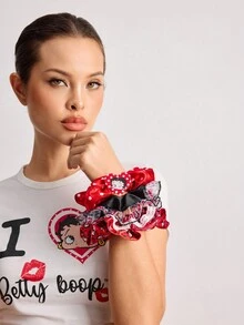 Betty Boop | ROMWE Set de 4 coleteros de mujer Betty con encaje, lunares y figuras de dibujos animados