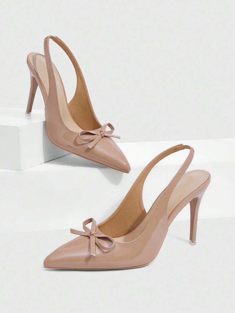 CUCCOO SZL Tacones de aguja de punta fina para mujer, color albaricoque, con lazo de moda, versátiles, sexy, para fiestas y bailes, zapatos de tacón alto tipo slingback para damas