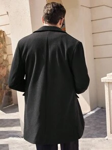 Manfinity VCAY Áo khoác nam trơn hai hàng khuy, màu kaki, thích hợp mặc hàng ngày, thu đông - màu đen - Xem 4