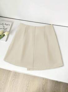 Franclia 毕业装休闲百搭吊带不对称下摆新款夏款卡其色纹理宽面料裙子女士短裙女裙女士夏装夏装下装休闲装春季 - 香檳色 - 查看 2