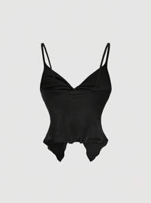 SHEIN MOD 女士优雅纯色扭纹吊带背心，夏季 - 酒紅色 - 查看 5