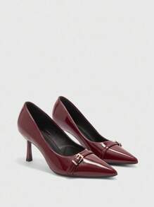 CUCCOO BIZCHIC 勃艮第女士高跟鞋，性感细高跟尖头鞋，适合户外、工作、聚会、宴会 - 酒紅色 - 查看 2