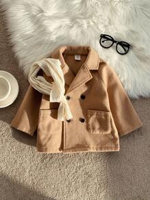 2pcs Unisex Baby Casual Khaki Jacket With White Scarf, Baby Boy & Baby Girl Autumn/Winter Back To School Fashion Fall