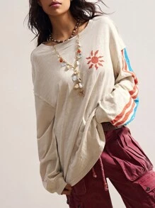 Bohemela Plus Size Women Casual Loose Fit Round Neck Long Sleeve T-Shirt/Winter - Apricot - View 6