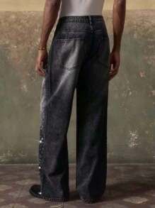 AKNOTIC Celana Jeans Panjang Pria Kasual Longgar Bahan Tenun, Pakaian Sehari-hari, Gaya Grunge - Hitam - View 6