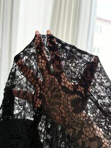 Elenzga Đầm dự tiệc dài tay ren thanh lịch cỡ lớn dành cho nữ - màu đen - Xem 9