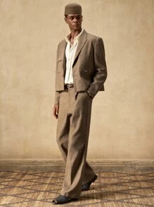 AKNOTIC 2pcs Business Casual Men's Fashion Woven Slim Fit Mocha Brown Suit Blazer Set, Suitable For Summer, Autumn, Vacation, Wedding, Party, Graduation Gift - Mocha Brown - View 6