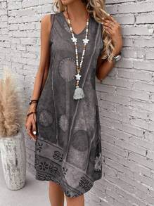 EMERY ROSE Graphic Print Tank Summer Dress - Grey - View 4