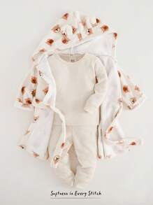 Cozy Pixies Áo choàng lông cừu dày có mũ trùm đầu họa tiết gấu hoạt hình 3D cho bé trai kèm dây rút - Nhiều màu - Xem 1