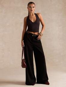 SHEIN BAE Women's Sexy Solid Color Backless Halter Top, Summer - Coffee Brown - View 7