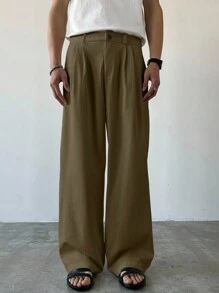 Claim Dot 男士休闲日常宽松裤，带折叠和褶皱设计，秋季 - 棕色 - 查看 5