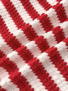 SHEIN 少女度假条纹针织红白针织褶皱面料抹胸吊带领蝴蝶结连体裤，舒适贴身，适合派对、情人节，可作为内衣或外套穿着 - 紅白色 - 查看 7