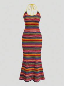 Sweetra Đầm len hai dây phong cách Bohemian cho kỳ nghỉ hè trên bãi biển dành cho nữ - Đỏ - Xem 1