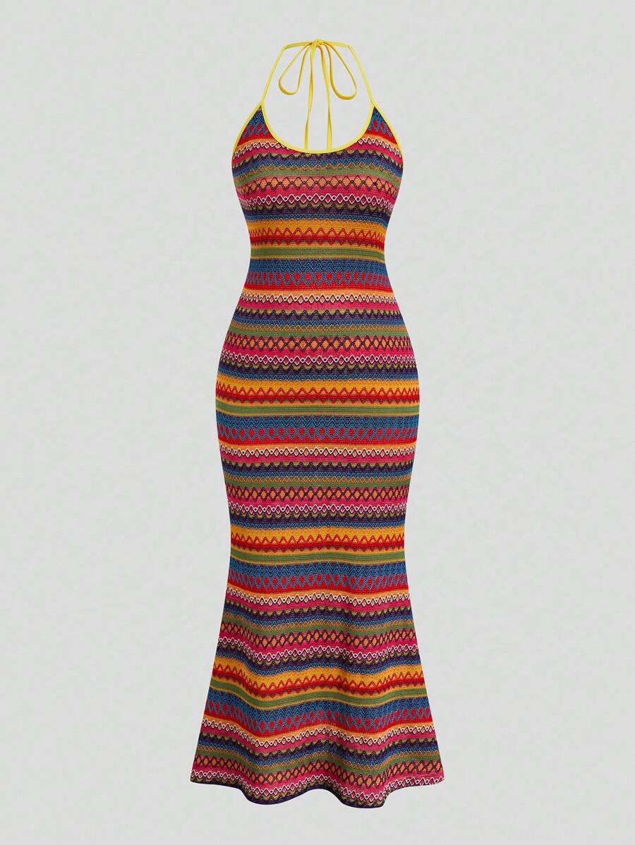 Sweetra Đầm len hai dây phong cách Bohemian cho kỳ nghỉ hè trên bãi biển dành cho nữ - Đỏ - Xem 1