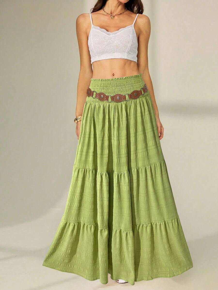 SHEIN Tall Chân váy xếp ly eo trơn màu cho nữ - màu xanh lá - Xem 1