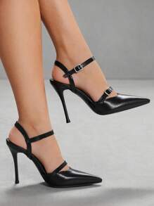 CUCCOO SZL 女士尖头可调节扣式时尚高跟穆勒鞋