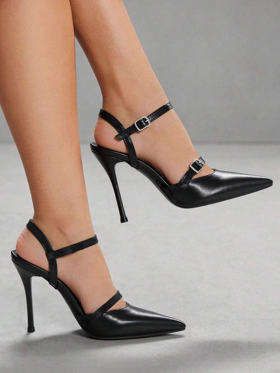 CUCCOO SZL 女士尖头可调节扣式时尚高跟穆勒鞋