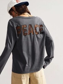 Bohemela Áo thun tay dài bằng cotton giặt, cổ chữ V, màu trơn, họa tiết thêu rỗng, phong cách Boho dành cho nữ, phong cách đồng quê cổ điển phương Tây, thích hợp cho kỳ nghỉ mùa hè/thu/đông - Màu xám đen - Xem 7