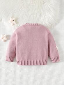 Cozy Pixies Baby Girl Colorblock Bow Decor Crew Neck Long Sleeve Pullover Sweater, Versatile & Comfortable,In Fall/Winter - Multicolor - View 2