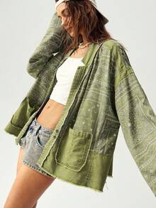 Bohemela 女式复古度假图案全印花夹克，带双口袋，女式秋冬装 - 彩色 - 查看 4