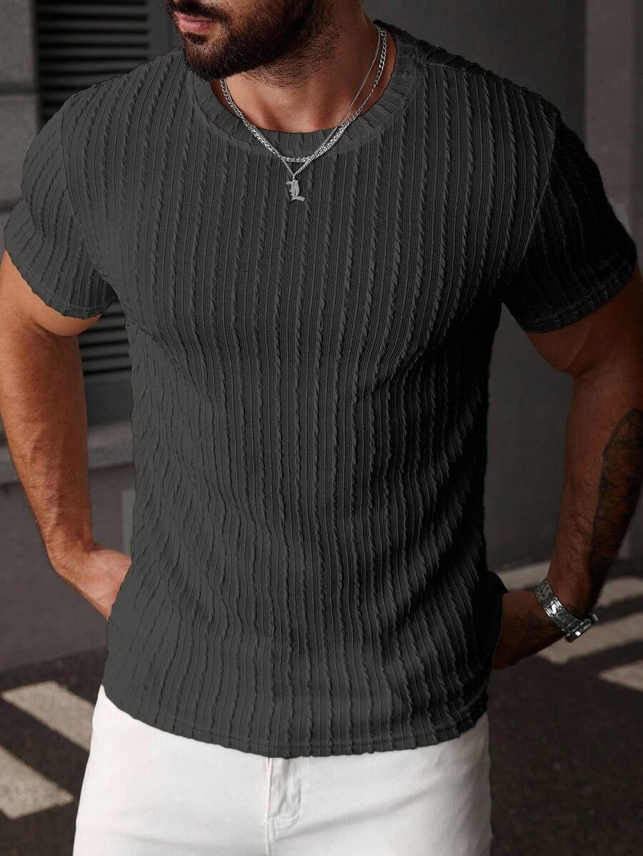 Manfinity Homme 男士夏季純色圓領短袖休閒T恤