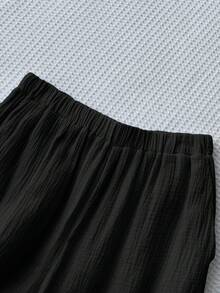 Comfortcana Celana Longgar Chiffon Warna Polos untuk Liburan Kasual Musim Panas - Hitam - View 3