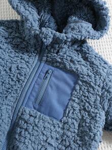 SHEIN Autumn/Winter Cute Blue Fluffy Stand Collar Zip-Up Jacket, Unisex Baby/Toddler Clothes Fall - Multicolor - View 5