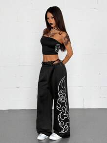 Coolane 女士夏季狂欢装节日街头服饰 Y2K Grunge Gyaru 钻石图案弹力抹胸和阔腿运动裤两件套服装