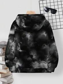 SHEIN Tween Boy Casual Minimalist Style Graffiti Handpainted Cartoon Face English Letter Sports Street Style Tie-Dye Y2K Loose Comfortable Long Sleeve Hoodie, Suitable For Autumn/Winter
