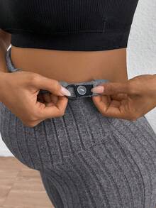 SHEIN Maternity Adjustable Waist Skinny Bell-Bottom Long Pants With Super High Waist - Dark Grey - View 5