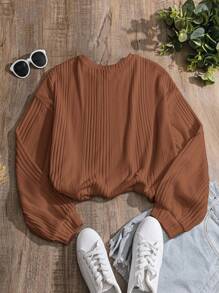 SHEIN CURVE+ Blusa de manga larga para mujer talla grande, casual y holgada de otoño, ropa de otoño para mujer