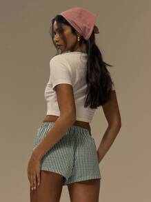 MUSERA Tricou scurt cu imprimeu, guler contrastant, strâmt, drăguț, casual, grafic, tricou streetwear, festival, toamnă, boho, stil rustic