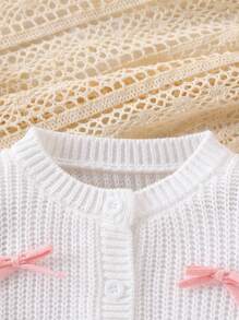SHEIN Baby And Girl Fashionable Cute Versatile Bow Sweater Cardigan, Knitted Knitted Single Piece Outerwear Fall Winter - Beige - View 3