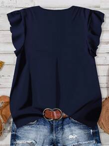 EMERY ROSE 大码女式藏蓝色纯色休闲衬衫，适合夏季穿着 - 藏蓝色 - 查看 2